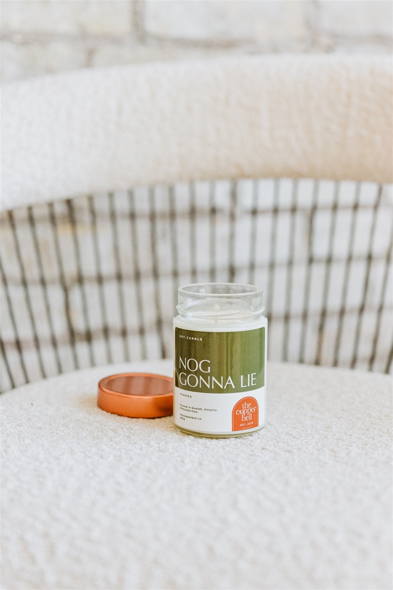 canadian made candles. eggnog scented candle made by the copper bell