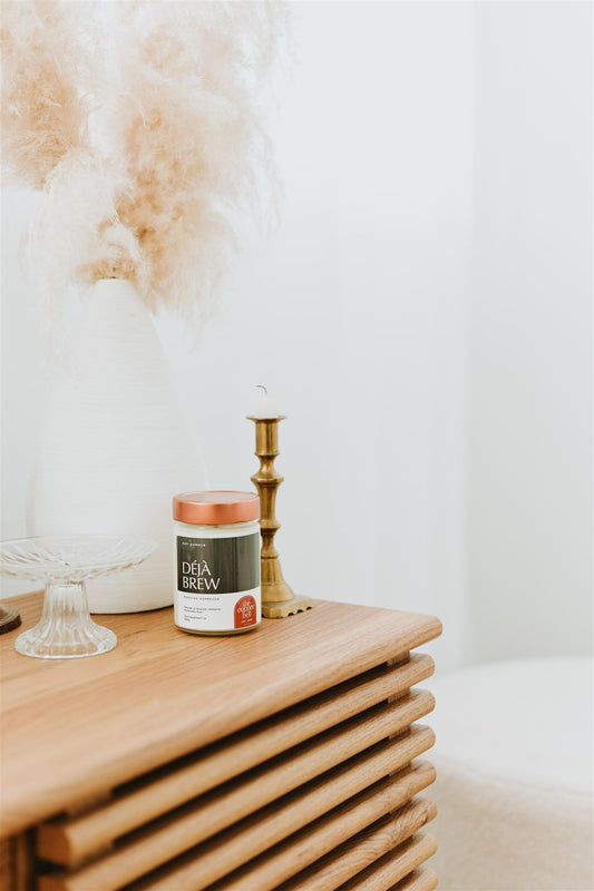 cozy coffee candle. deja brew candle made by the copper bell