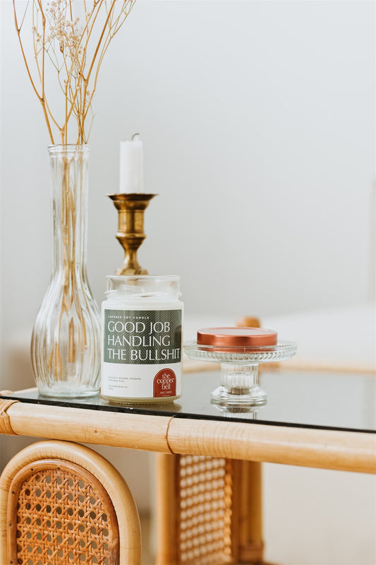 funny gifts for your friends. good job handling the bullshit candle