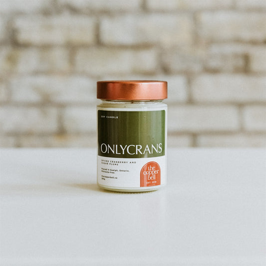 scented candles made in ontario. handmade canadian candle called onlycrans. cranberry scented candle perfect for gifting.