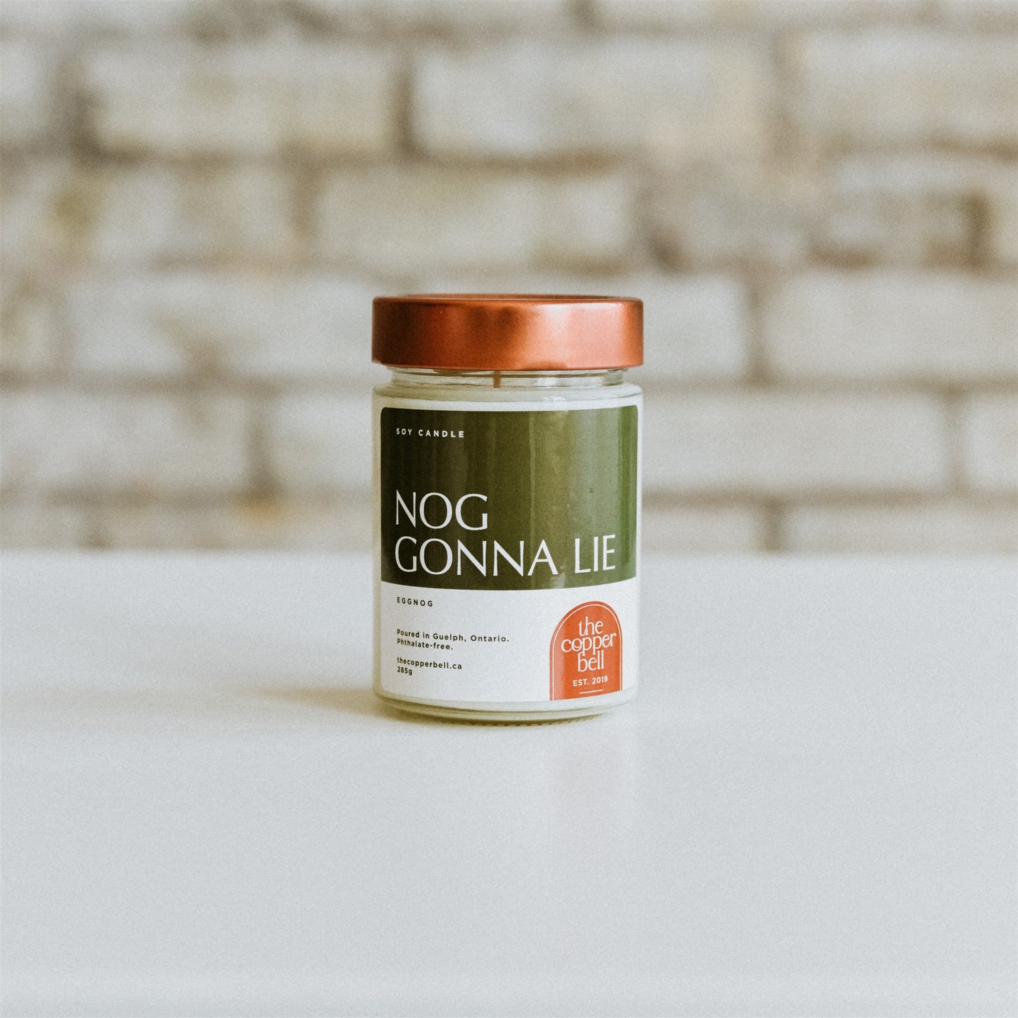 funny christmas candle. eggnog scented candle called nog gonna lie.