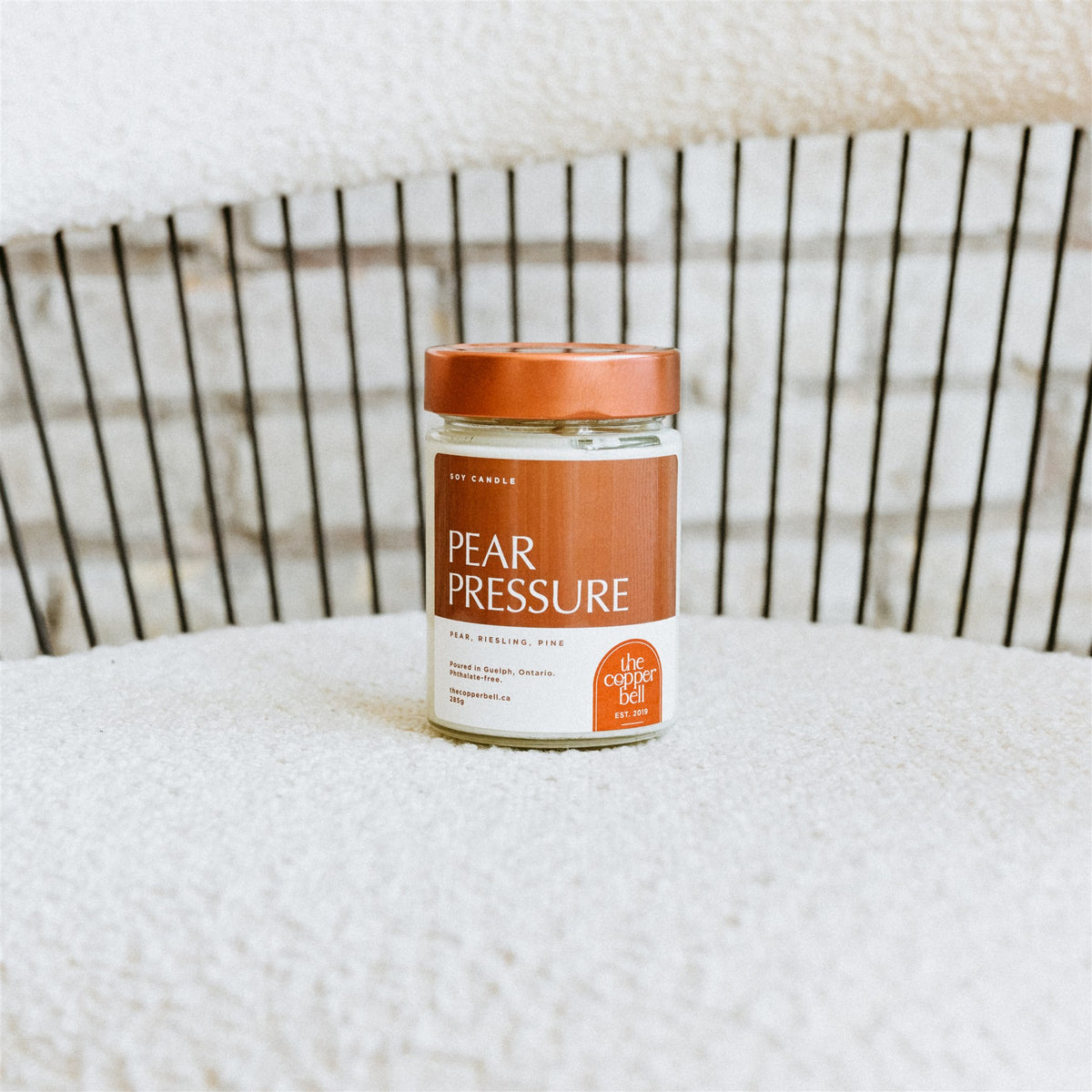 pear pressure soy candle. pear, riesling, and pine scented candle.
