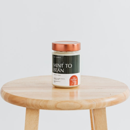 mint to bean soy candle. funny vanilla mint scented candle.