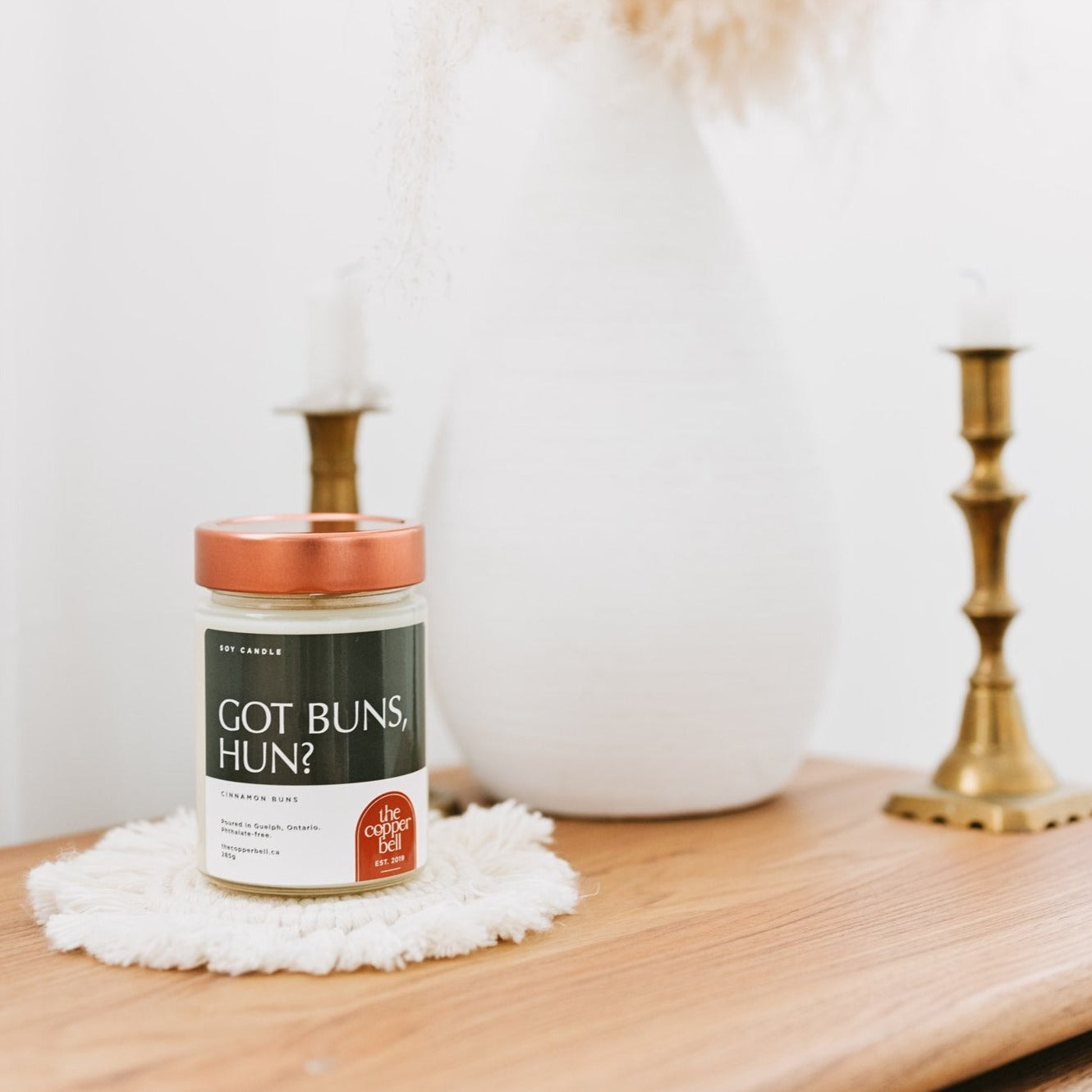 got buns, hun? funny soy candle that smells like delicious cinnamon buns.