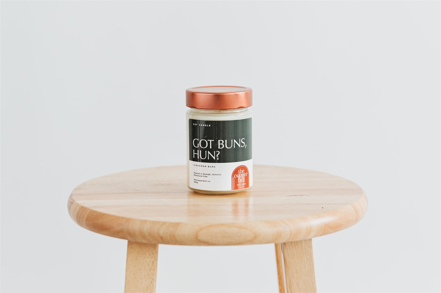 cinnamon buns scented candle made by the copper bell