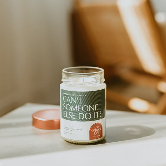 unique layered candle with alternating scents in one jar. the label reads can't someone else do it?